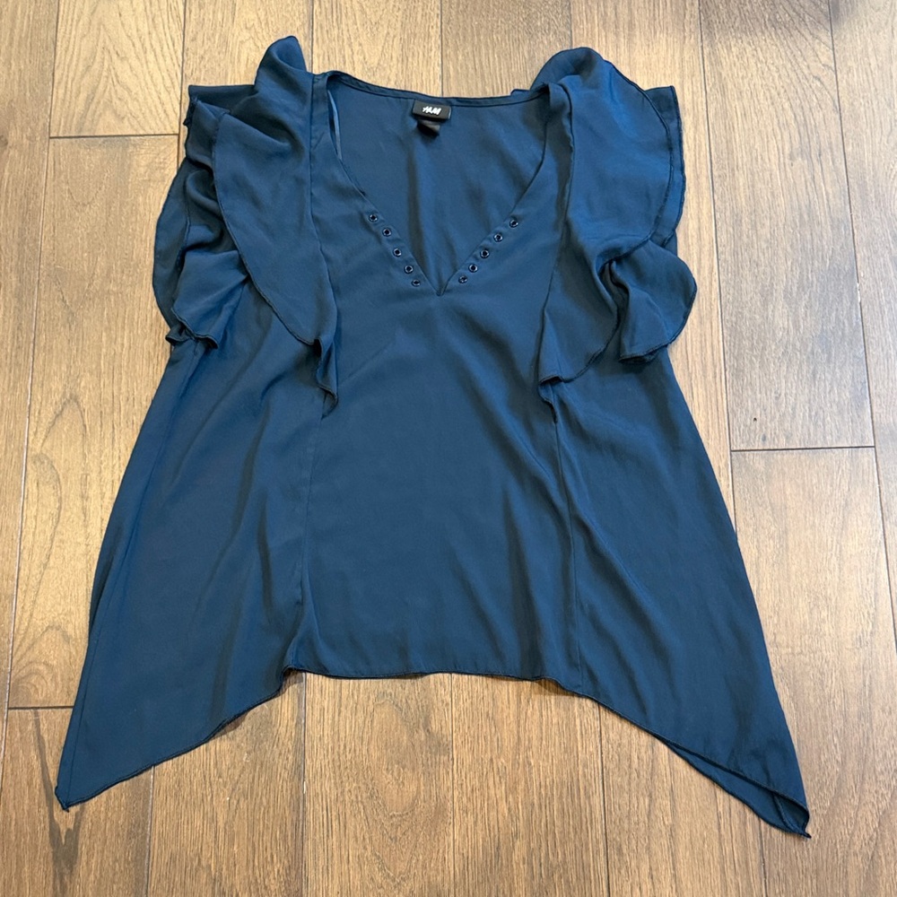 H&M Deep Blue Ruffled Blouse Size 6 - C16-008
